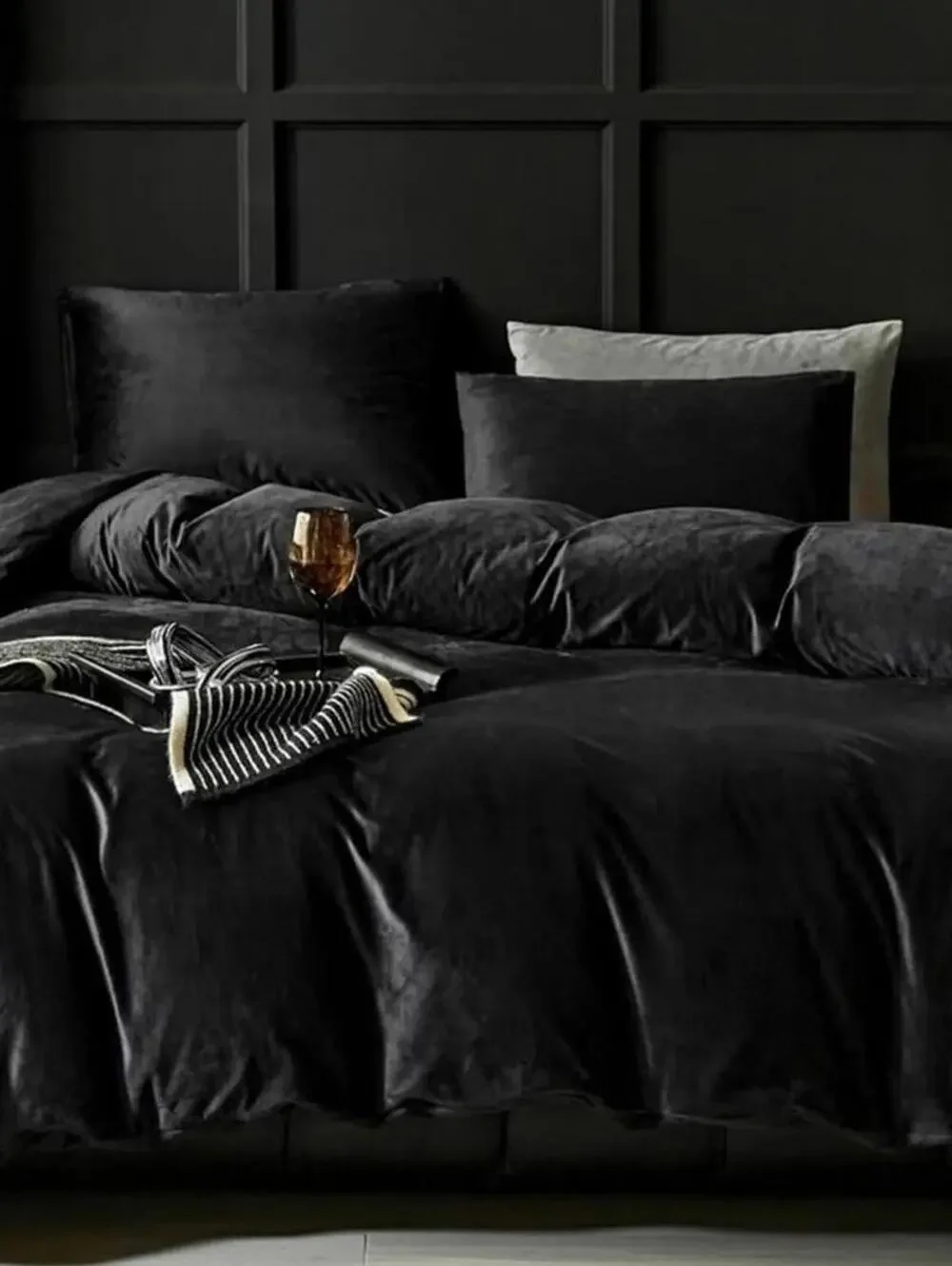 🆕 Black Velvet Duvet Set King Luxury Bedding Hotel Style Moody Cozy Soft Velour